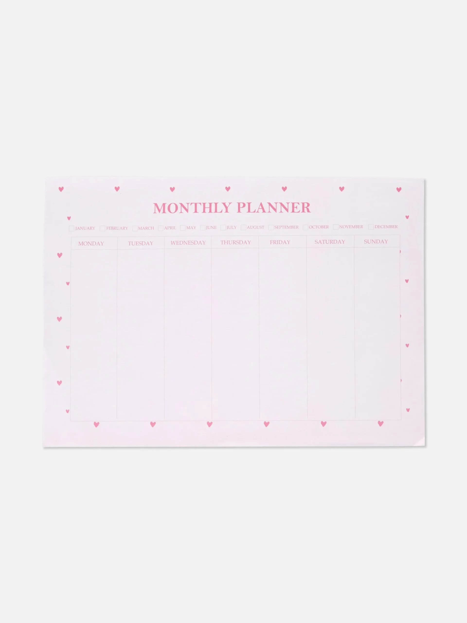 Agenda Mensuel A4 à Motifs Cœur