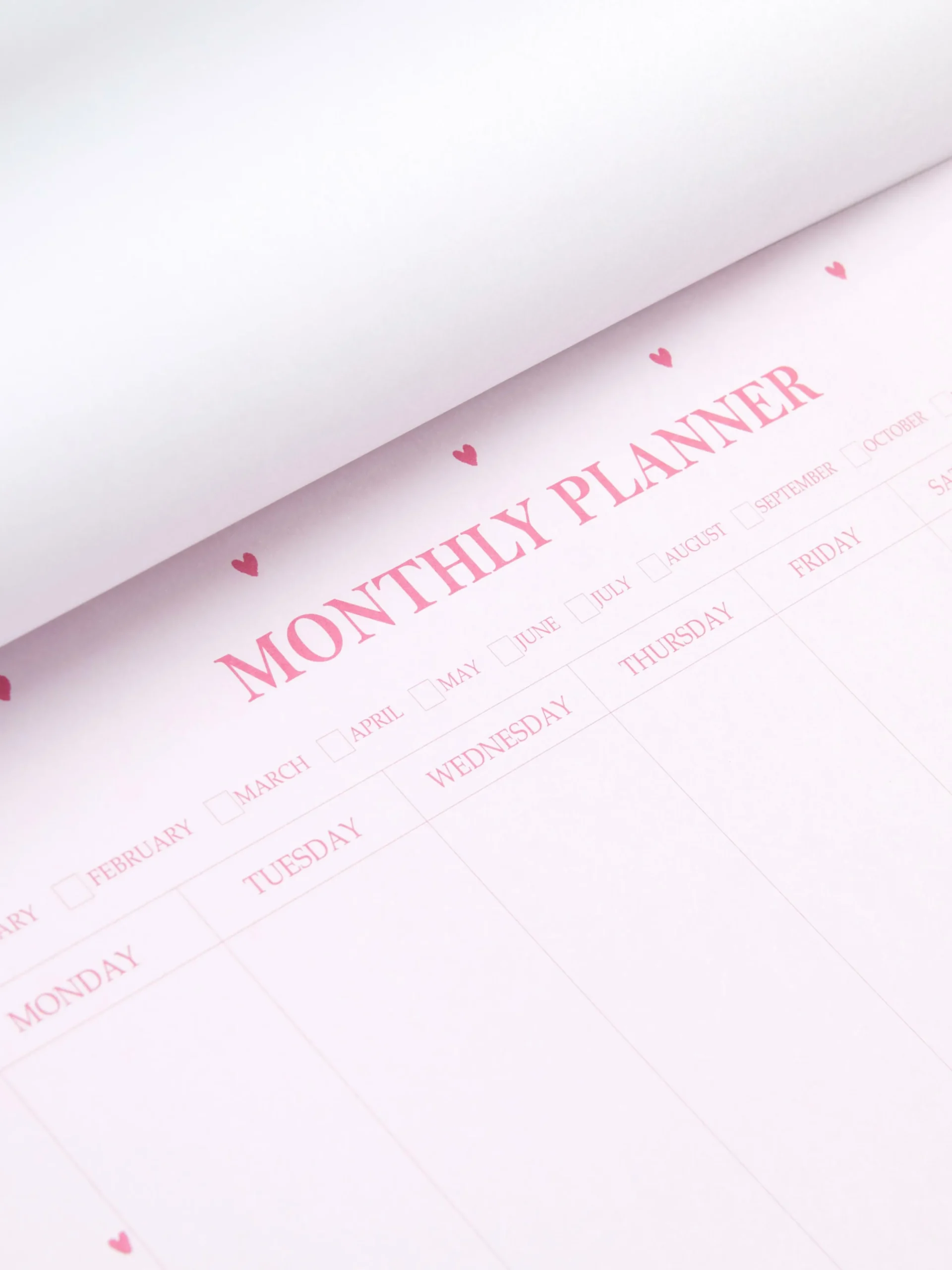 Agenda Mensuel A4 à Motifs Cœur