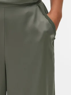 Bas De Pyjama En Satin à Finitions En Dentelle