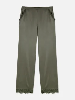 Bas De Pyjama En Satin à Finitions En Dentelle