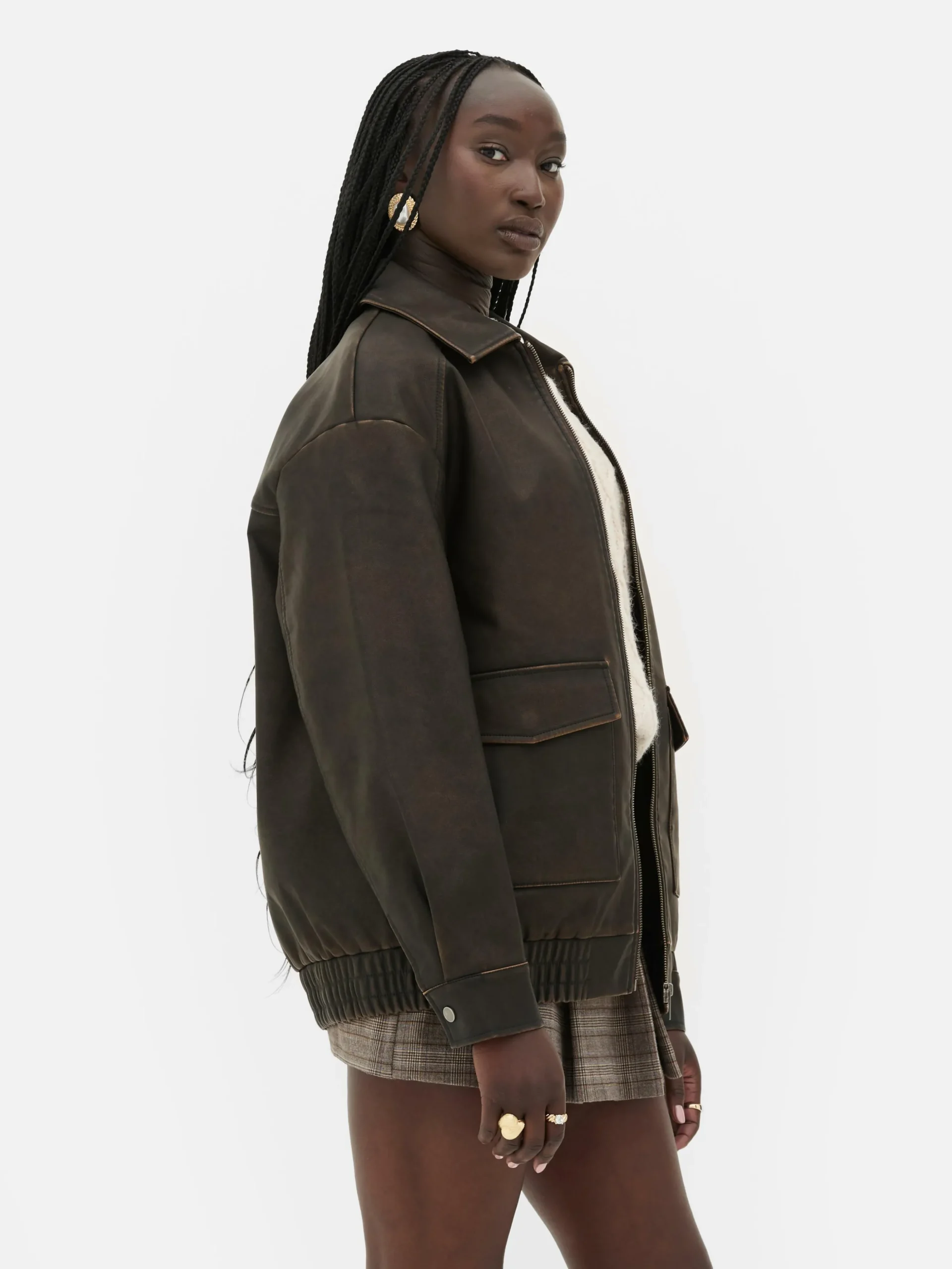 Blouson Bomber En Simili Cuir à Effet Vieilli Rita Ora