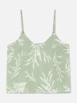 Caraco De Pyjama En Satin à Motif Feuilles