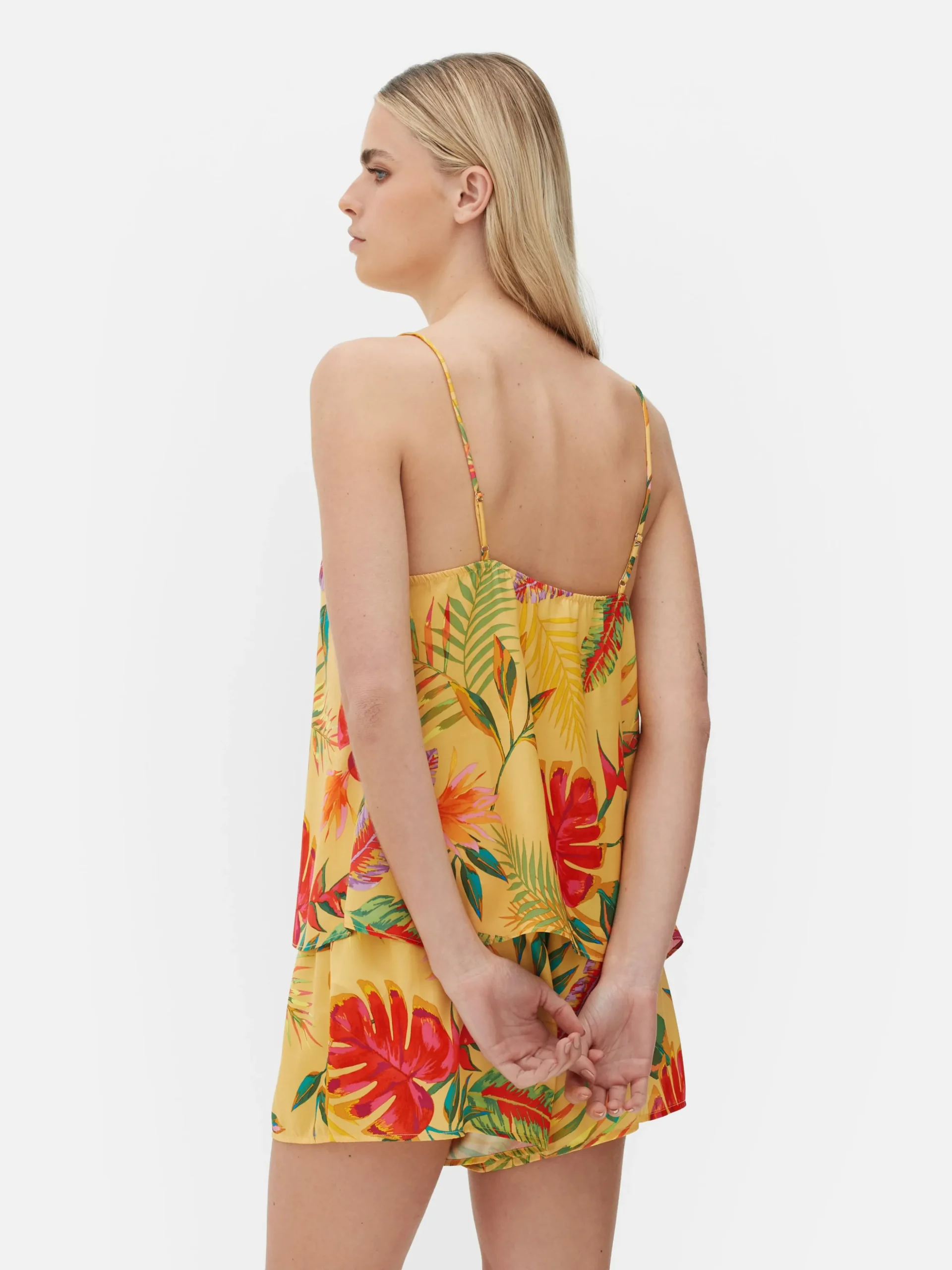 Caraco En Satin à Imprimé Floral Tropical