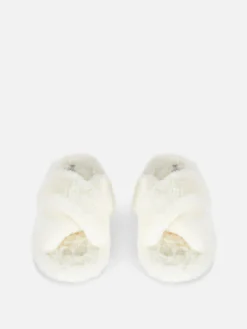 Chaussons En Fausse Fourrure à Brides Croisées