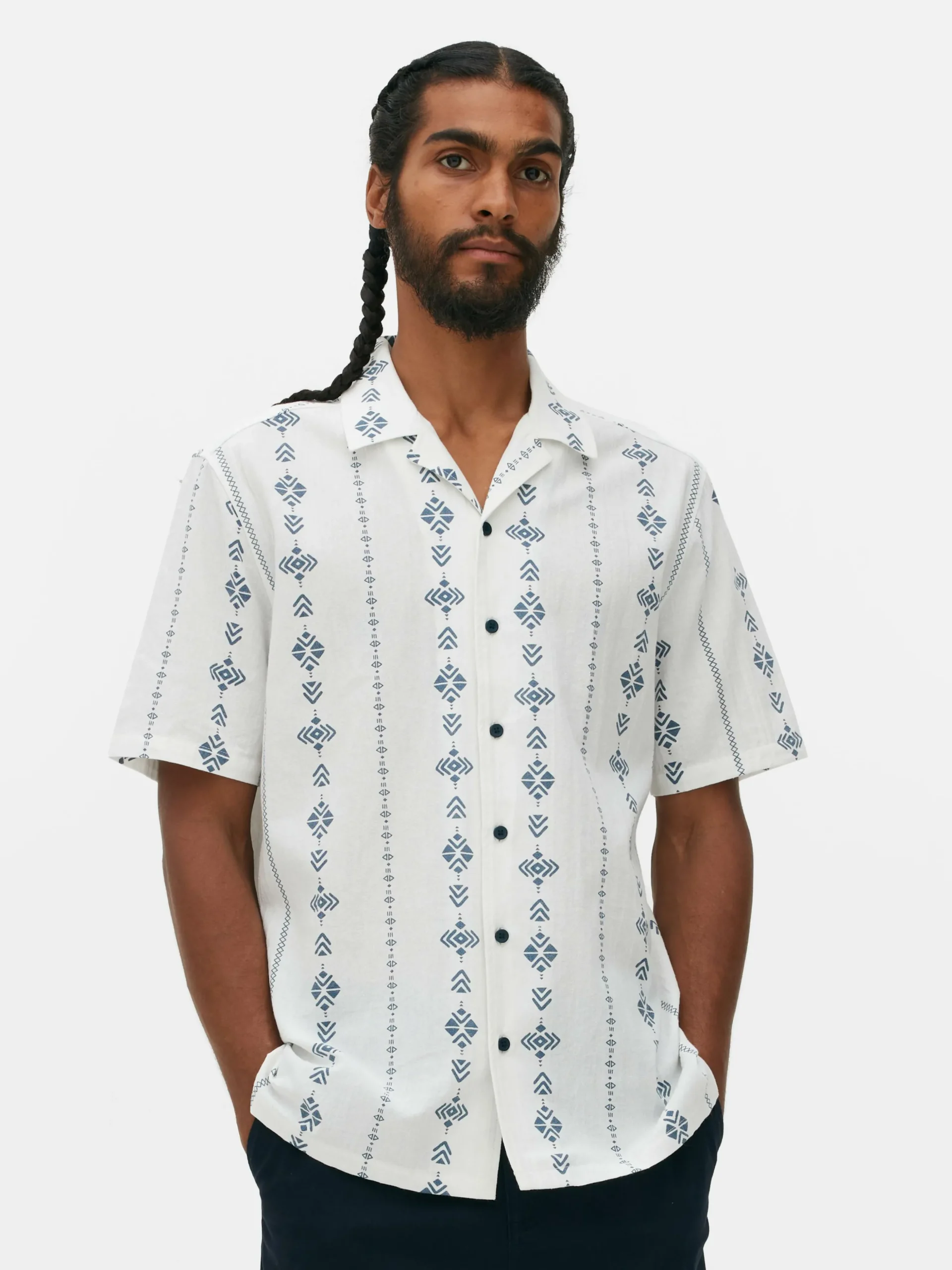 Chemise Froissée à Manches Courtes Et Motif Géométrique