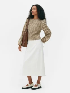 Chemisier Froncé à Carreaux Et Manches Longues