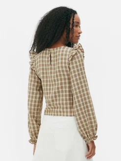 Chemisier Froncé à Carreaux Et Manches Longues