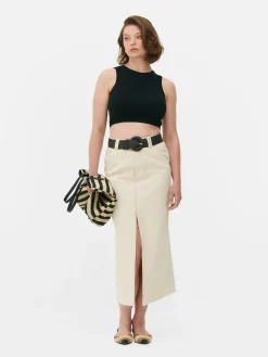 Débardeur Court à Col Ras-du-cou En Maille Côtelée