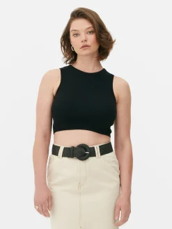 Débardeur Court à Col Ras-du-cou En Maille Côtelée