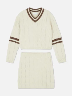 Ensemble Coordonné Pull Et Jupe En Maille Torsadée