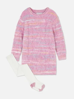 Ensemble Robe-pull En Maille Torsadée Et Collants