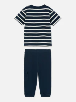 Ensemble T-shirt Rayé Et Bas De Jogging à Revers