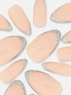 Faux Ongles Brillants Pailletés à Bout Pointu PS...