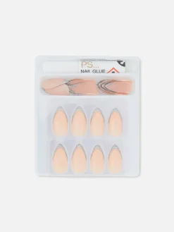 Faux Ongles Brillants Pailletés à Bout Pointu PS...