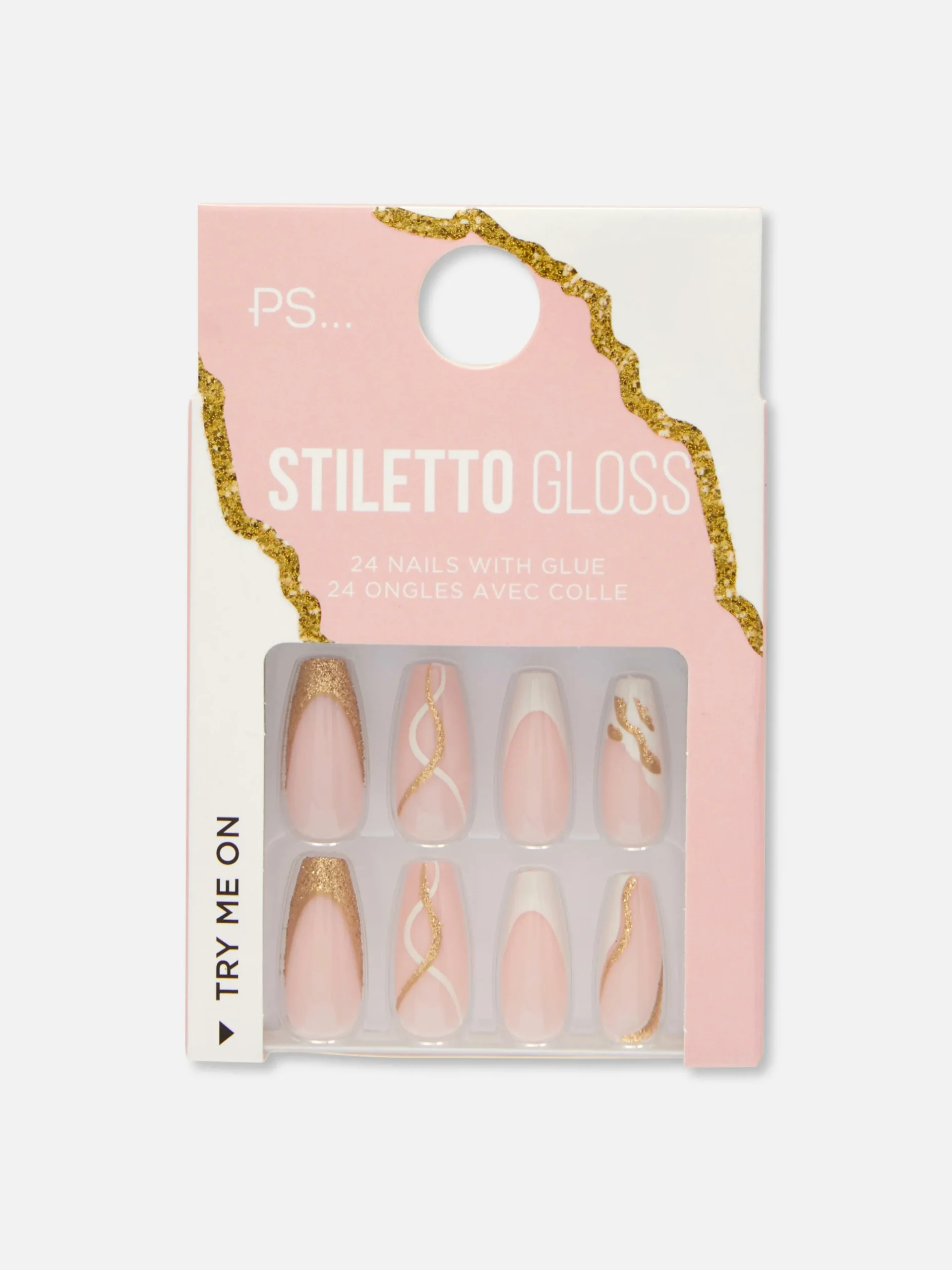 Faux Ongles Pointus Glossy à Motif Tourbillons PS...