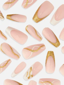 Faux Ongles Pointus Glossy à Motif Tourbillons PS...