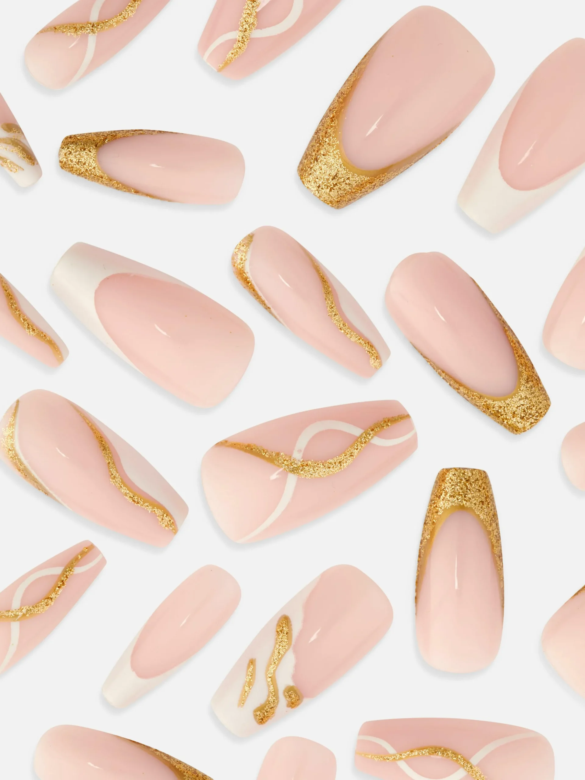 Faux Ongles Pointus Glossy à Motif Tourbillons PS...