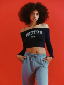 Haut Court à Encolure Bateau Et Manches Longues