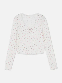 Haut De Pyjama Rose En Pointelle à Manches Longues