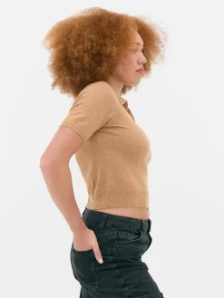 Haut En Maille Fine à Col Et Manches Courtes