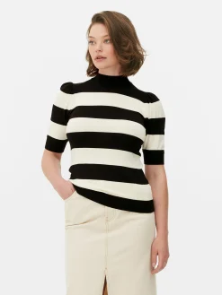 Haut Tricoté à Col Montant Et Manches Bouffantes