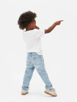 Jean Denim Coupe Droite Effet Vieilli