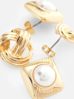 Lot De 2 Clous D'oreilles Nœud Et Fausse Perle