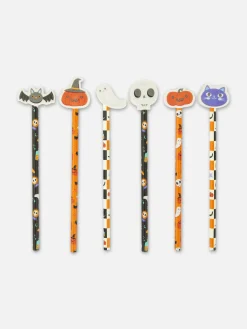 Lot De 6 Crayons Avec Gommes Halloween
