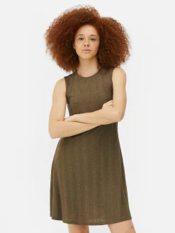 Mini Robe Côtelée Sans Manches