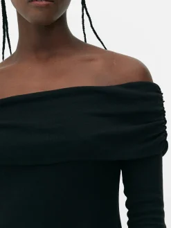 Mini Robe Patineuse à Encolure Bateau Repliée