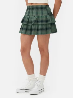 Mini-jupe à Carreaux Et à Superpositions