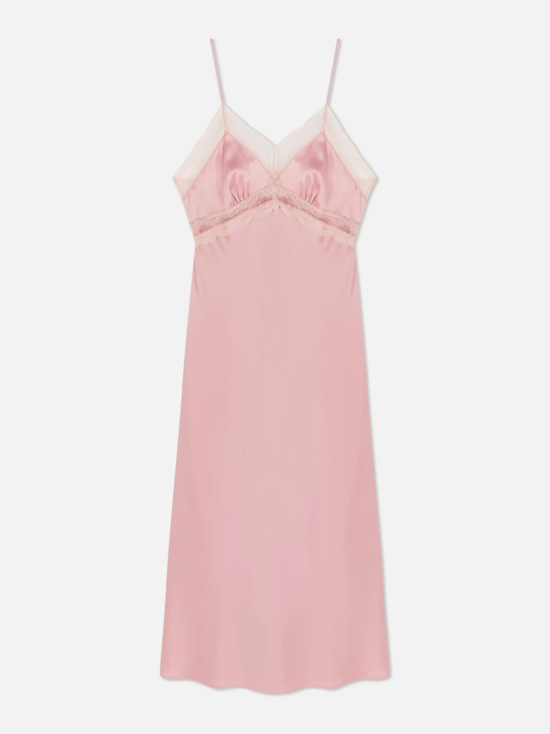 Nuisette Mi-longue En Satin à Finitions En Dentelle