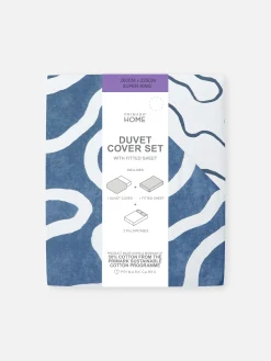Parure De Lit King Size à Motif Ondulé Bleu Marine