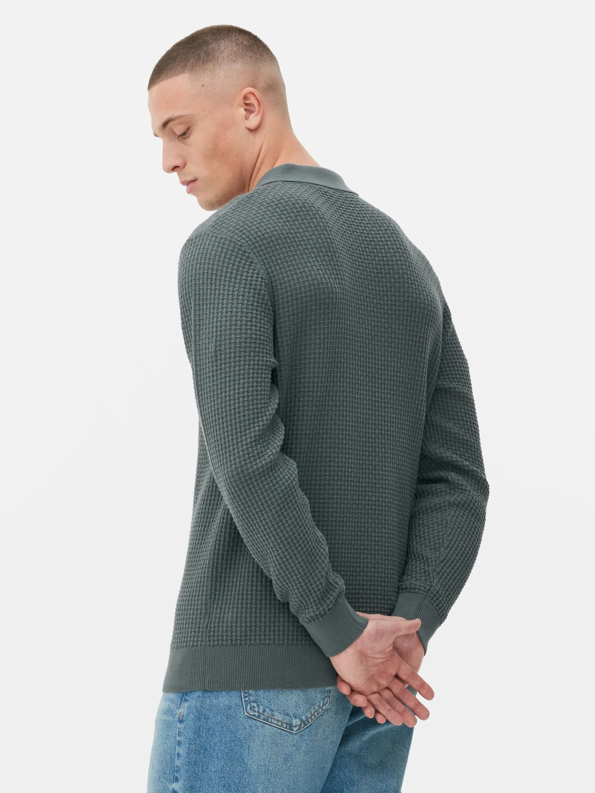 Polo Texturé à Manches Longues