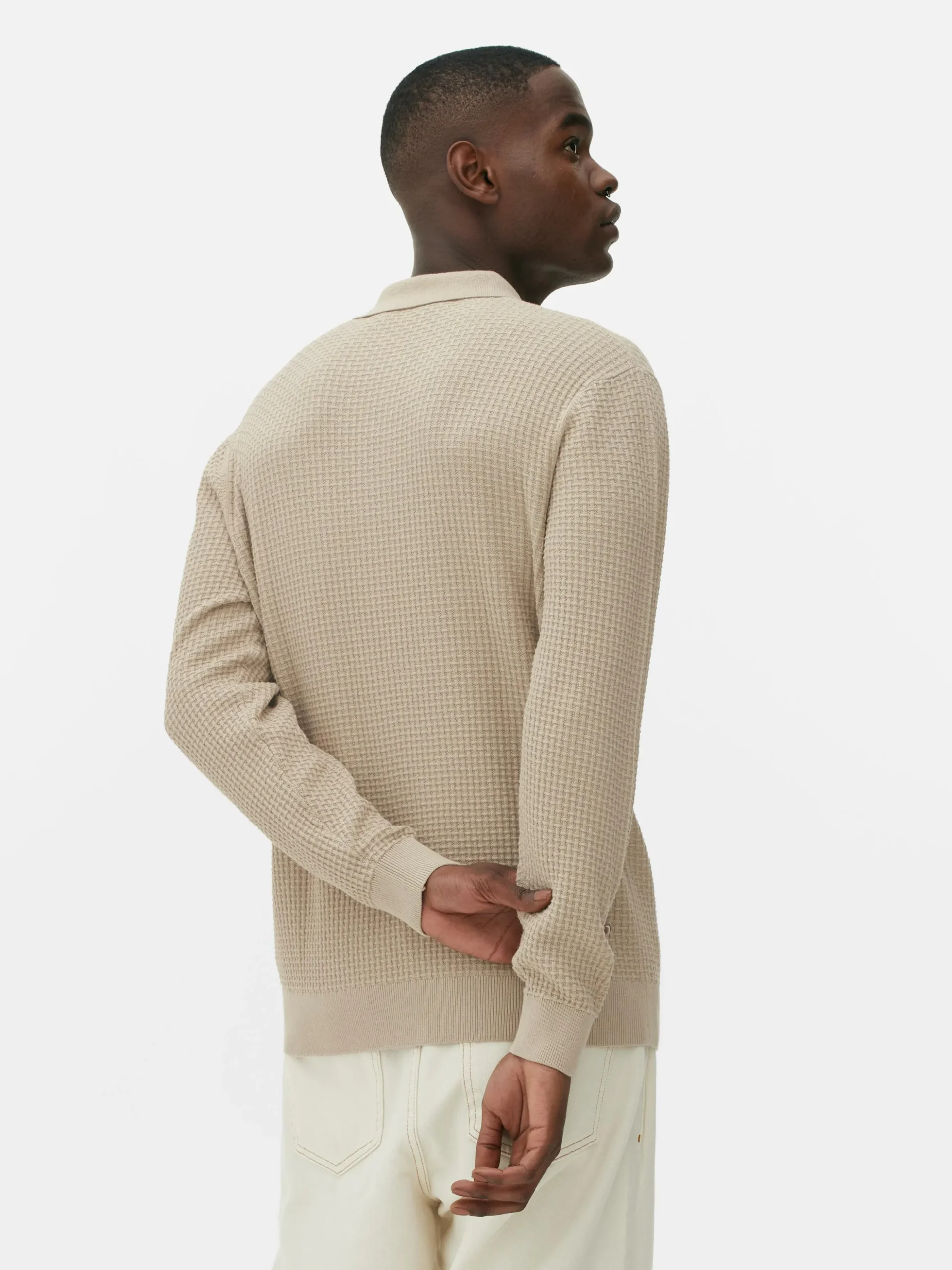 Polo Texturé à Manches Longues