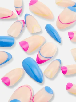 PS... Faux Ongles Brillants Pointus à Motifs Abstraits