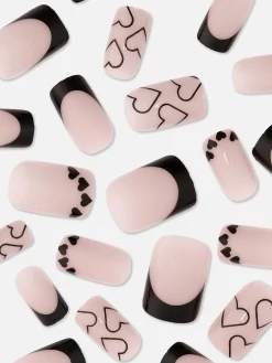 PS... Faux Ongles Carrés Brillants Avec Cœurs