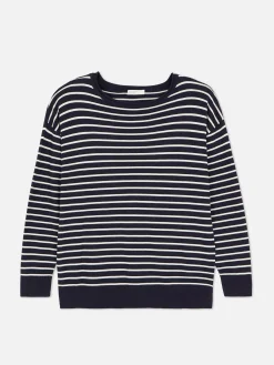 Pull Col Bateau à Rayures En Maille Fine