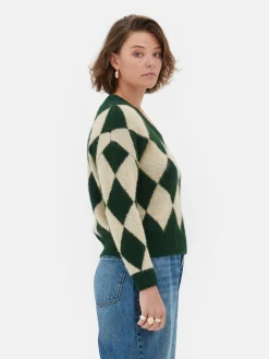 Pull En Maille à Col En V Et Motif Losanges Rita Ora