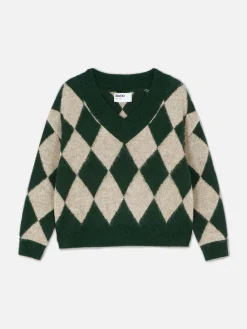 Pull En Maille à Col En V Et Motif Losanges Rita Ora