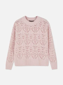 Pull En Maille Ajourée à Col Ras-du-cou