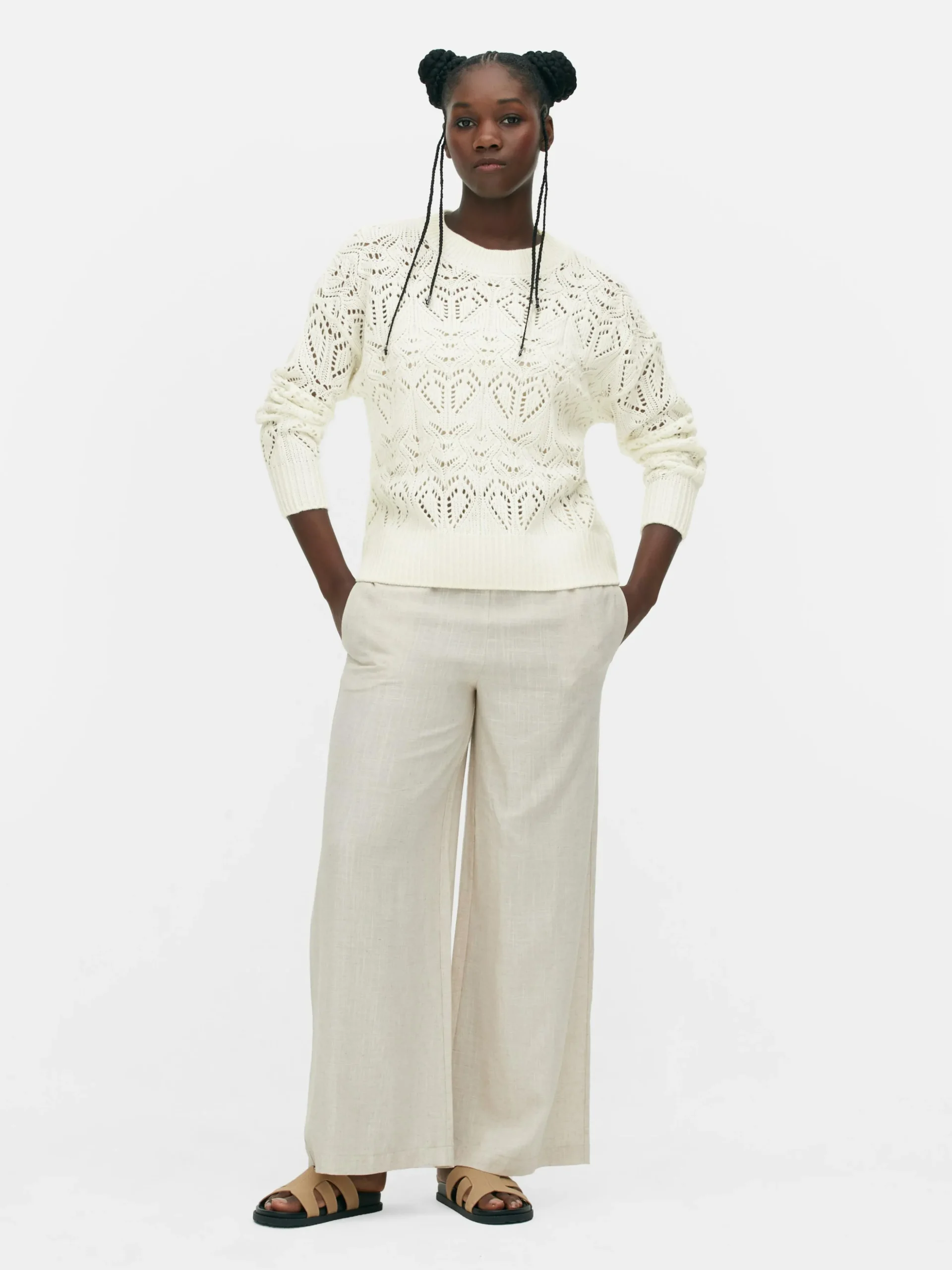 Pull En Maille Ajourée à Col Ras-du-cou