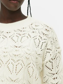 Pull En Maille Ajourée à Col Ras-du-cou