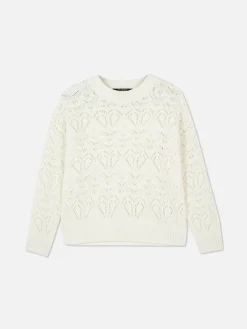 Pull En Maille Ajourée à Col Ras-du-cou