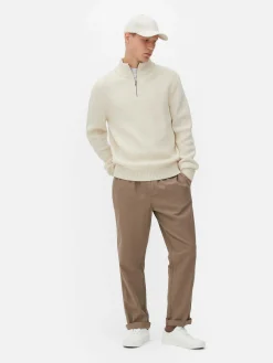 Pull En Maille Côtelée à Col Zippé