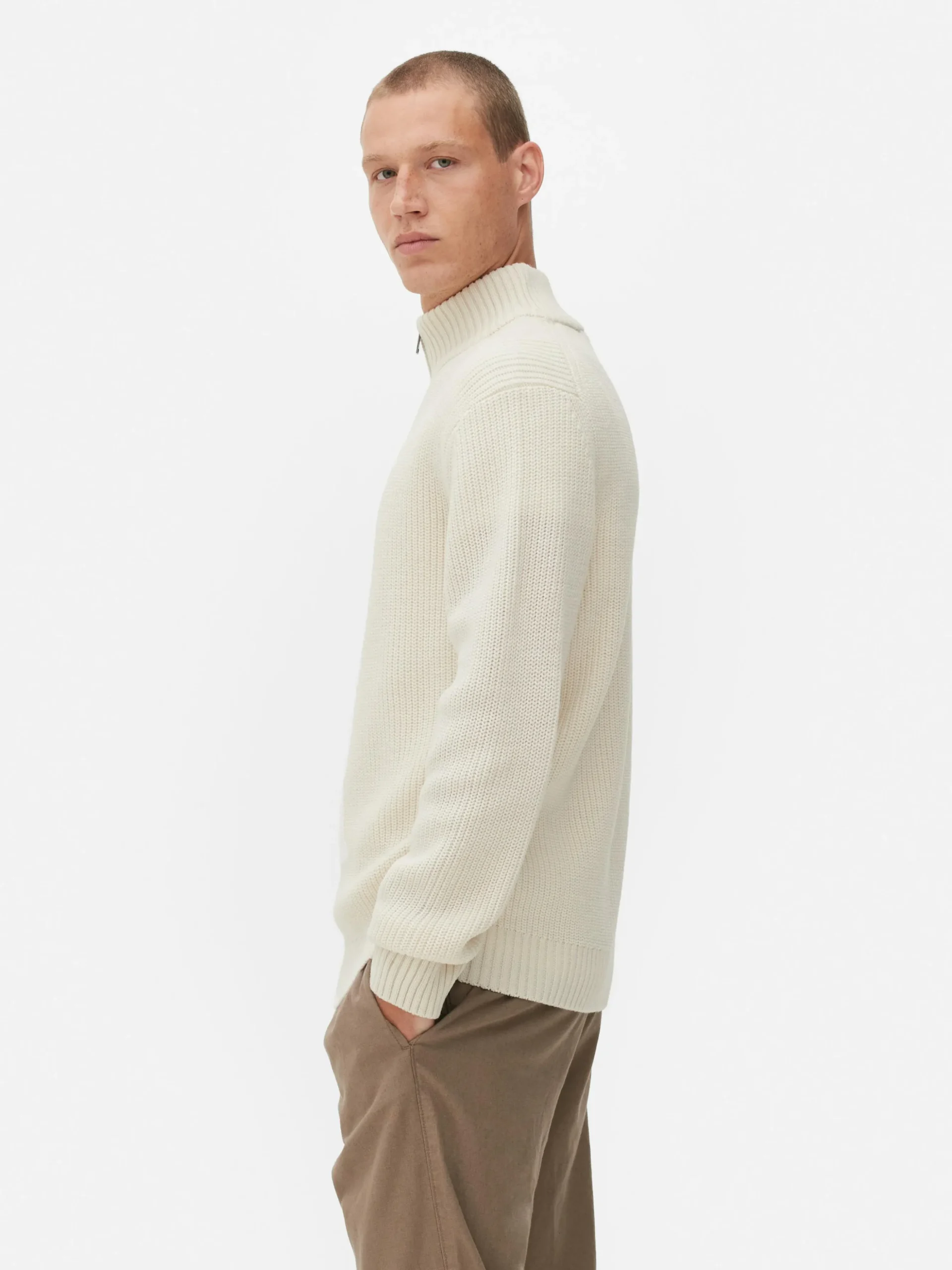 Pull En Maille Côtelée à Col Zippé