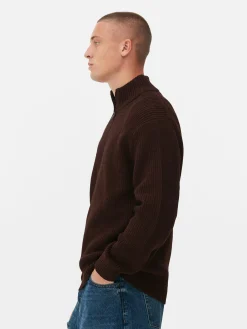 Pull En Maille Côtelée à Col Zippé