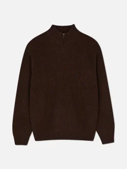 Pull En Maille Côtelée à Col Zippé