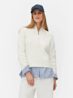 Pull Tricoté à Encolure Zippée