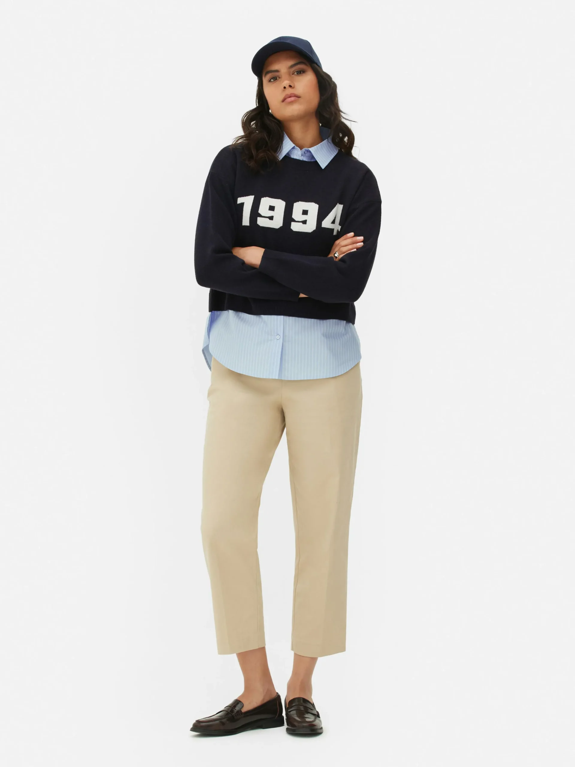 Pull Tricoté à Message Et Chemise Deux-en-un